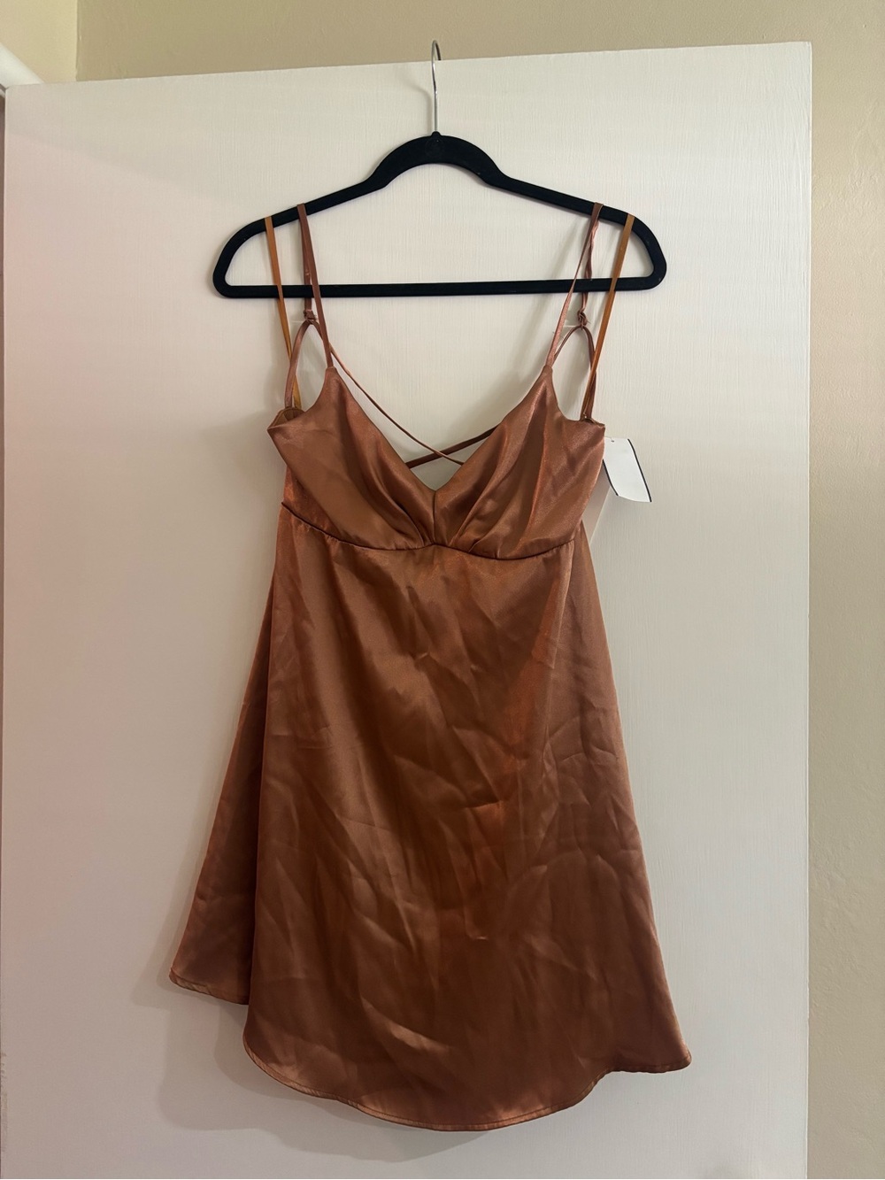 Satin V-Neck Chemise in Coppery Brown